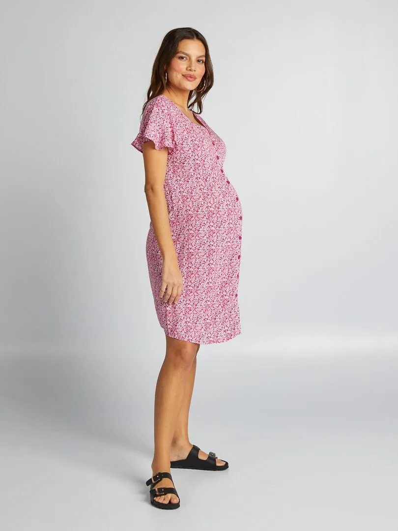 VESTIDO PREMAMá LIGERO CON CINTURA AJUSTADA  ROSA