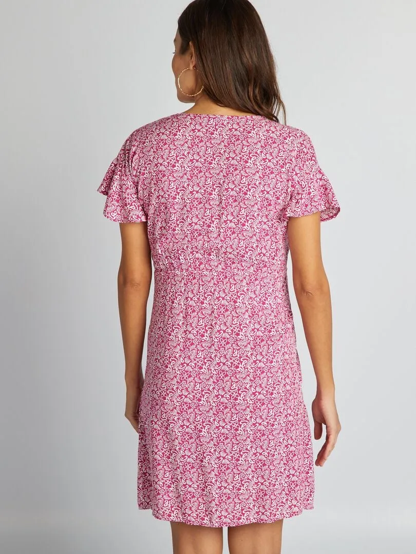 VESTIDO PREMAMá LIGERO CON CINTURA AJUSTADA  ROSA