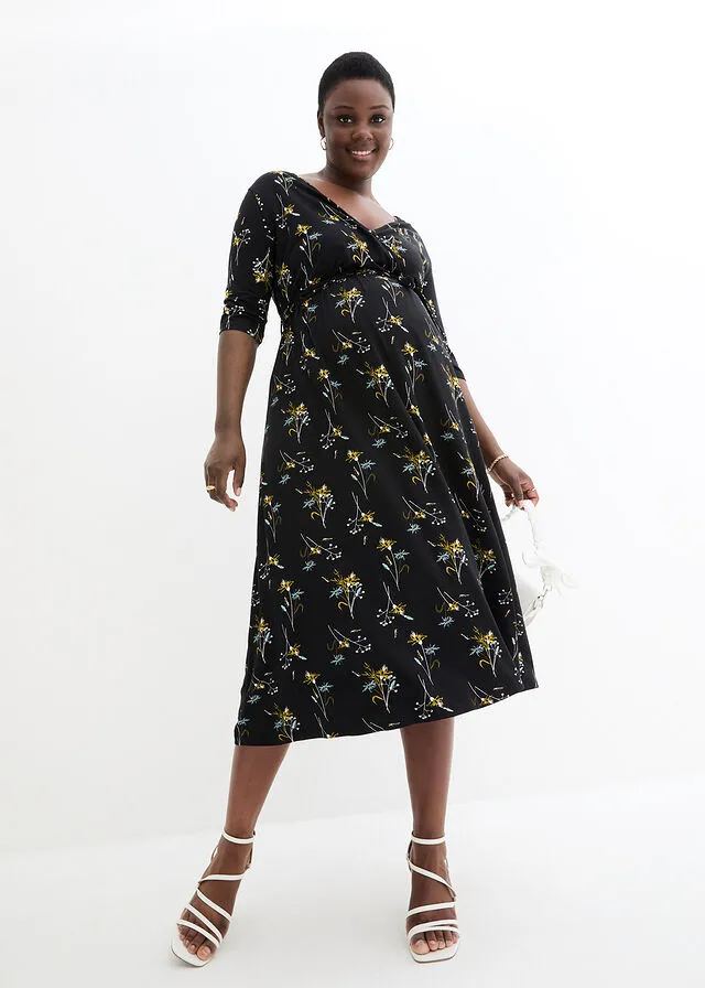 Vestido premamá/de lactancia Negro de flores
