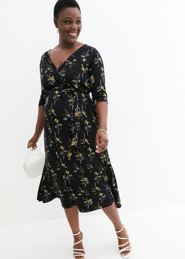 Vestido premamá/de lactancia Negro de flores