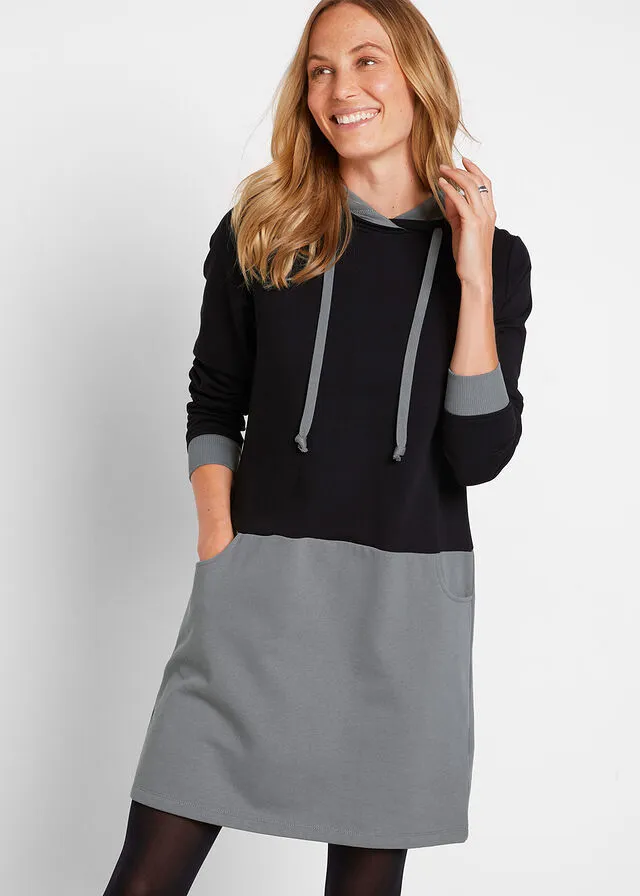 VESTIDO TIPO SUDADERA GRISNEGRO