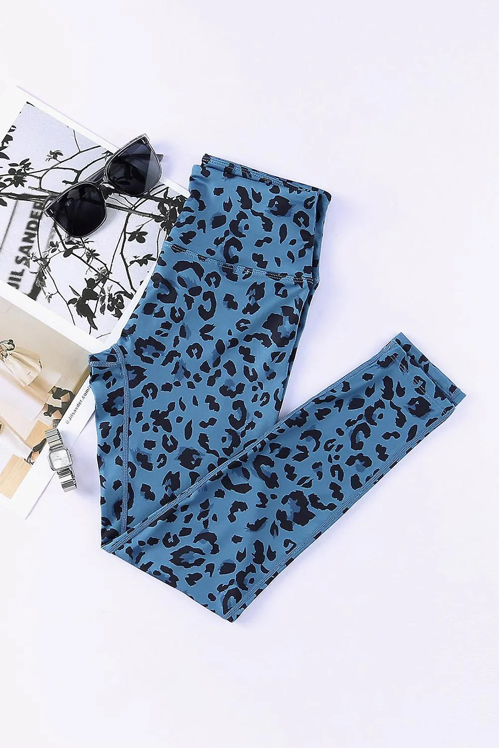 Women's Blue Classic Leopard Print Active Leggings