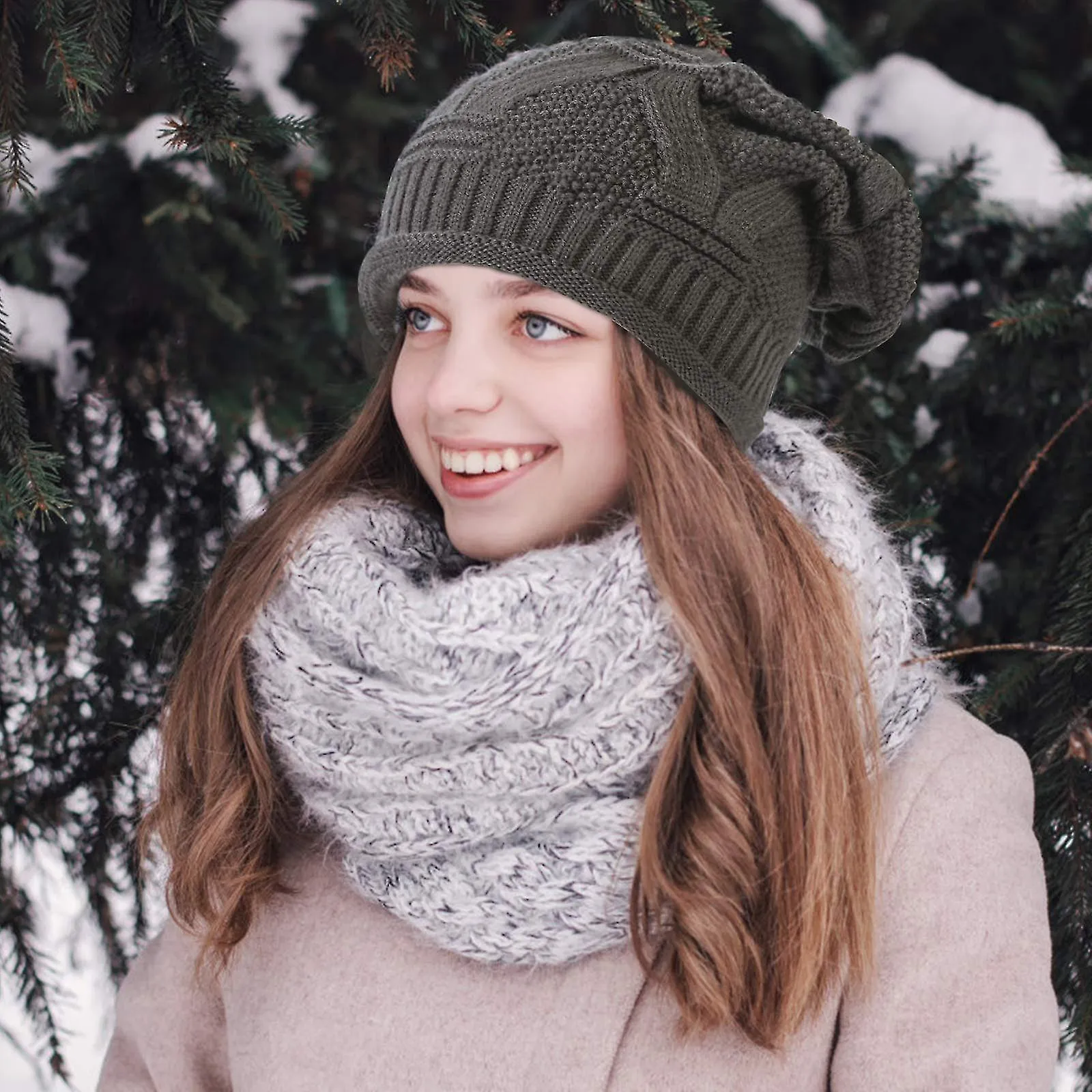 Women's Casual Beanie Winter Knitted Women's And Men's Soft Hats (2 Pieces Black + Dark Gray)