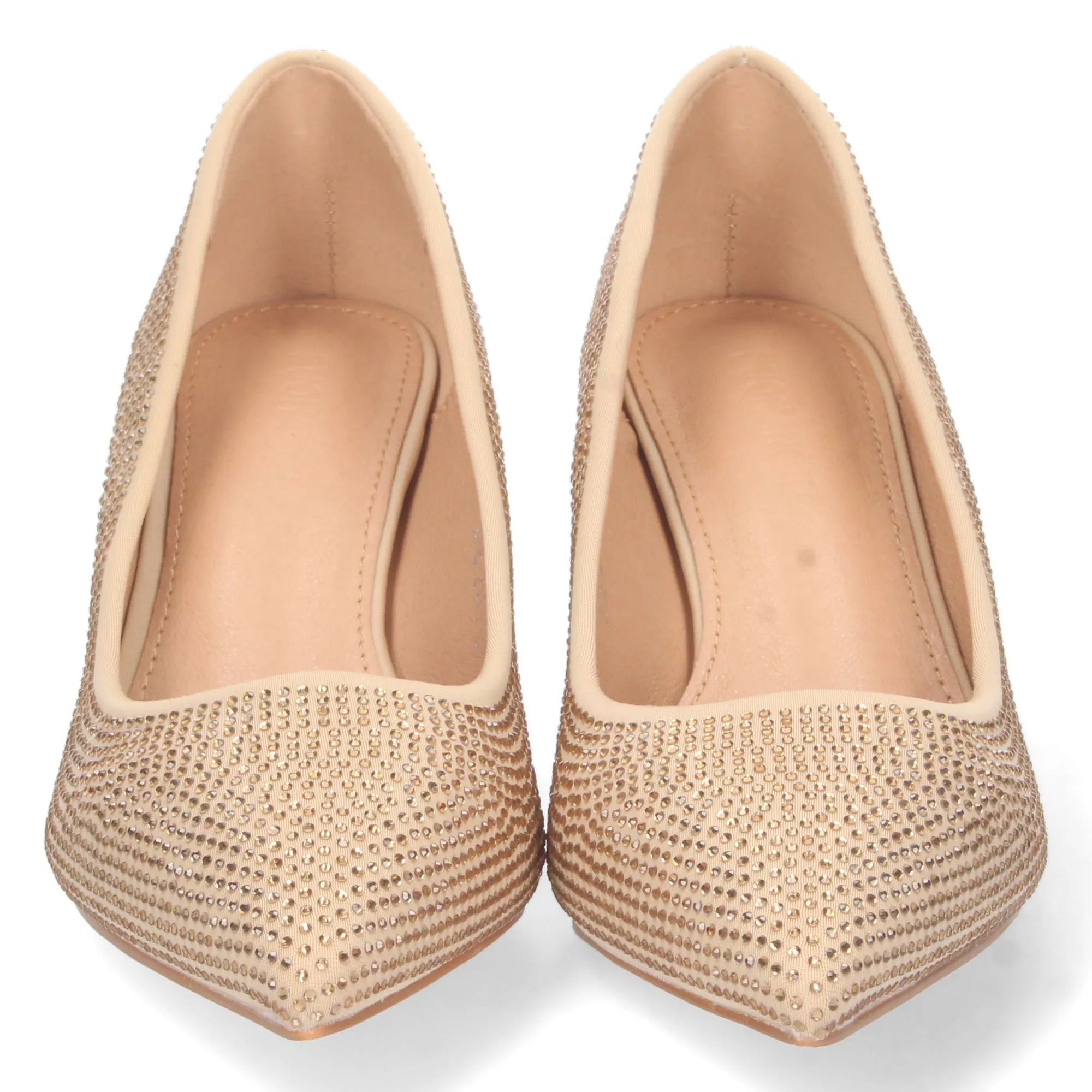 Zapato dorado de vestir tacon bajo mujer