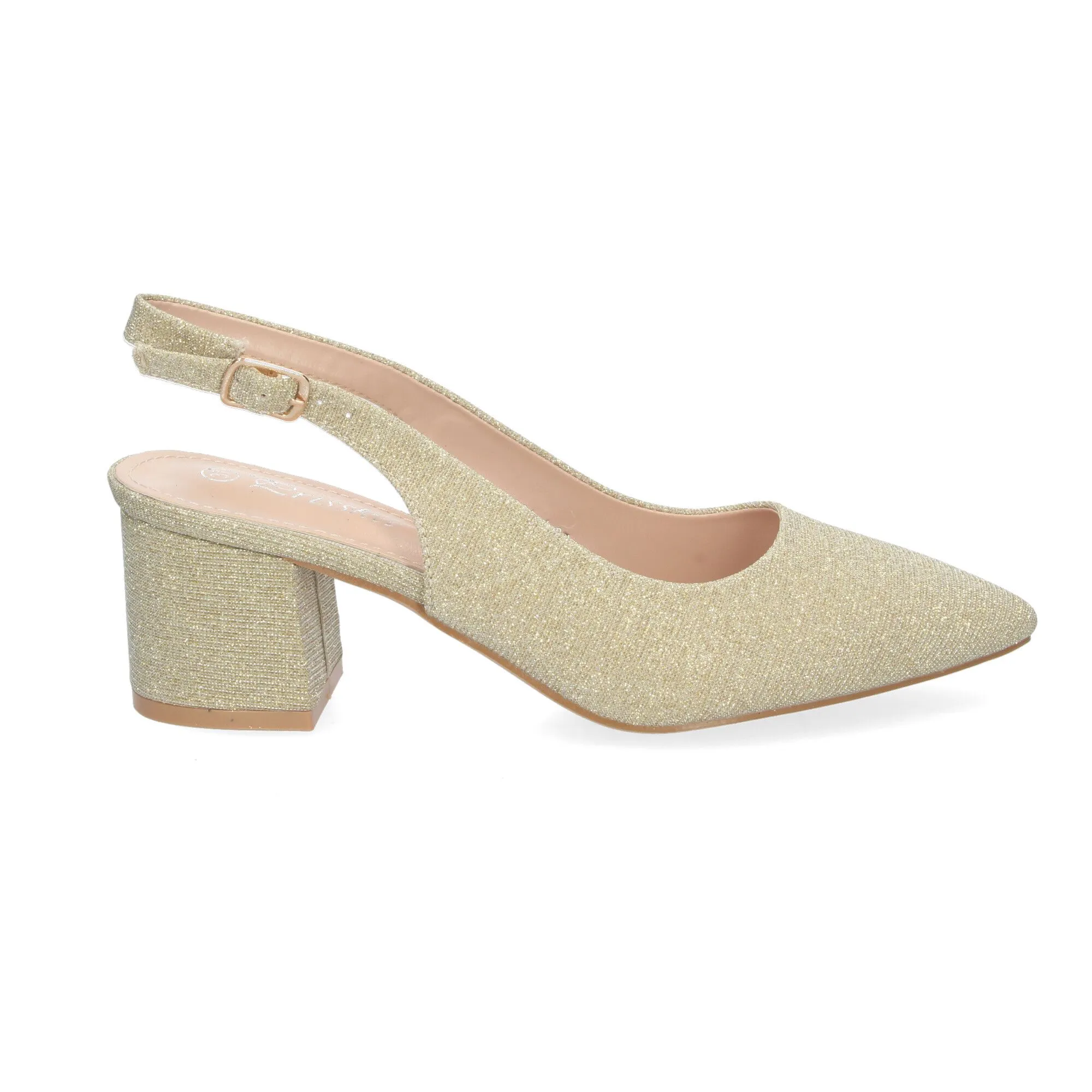 Zapatos dorados de tacón bajo cómodo para fiesta mujer YK261