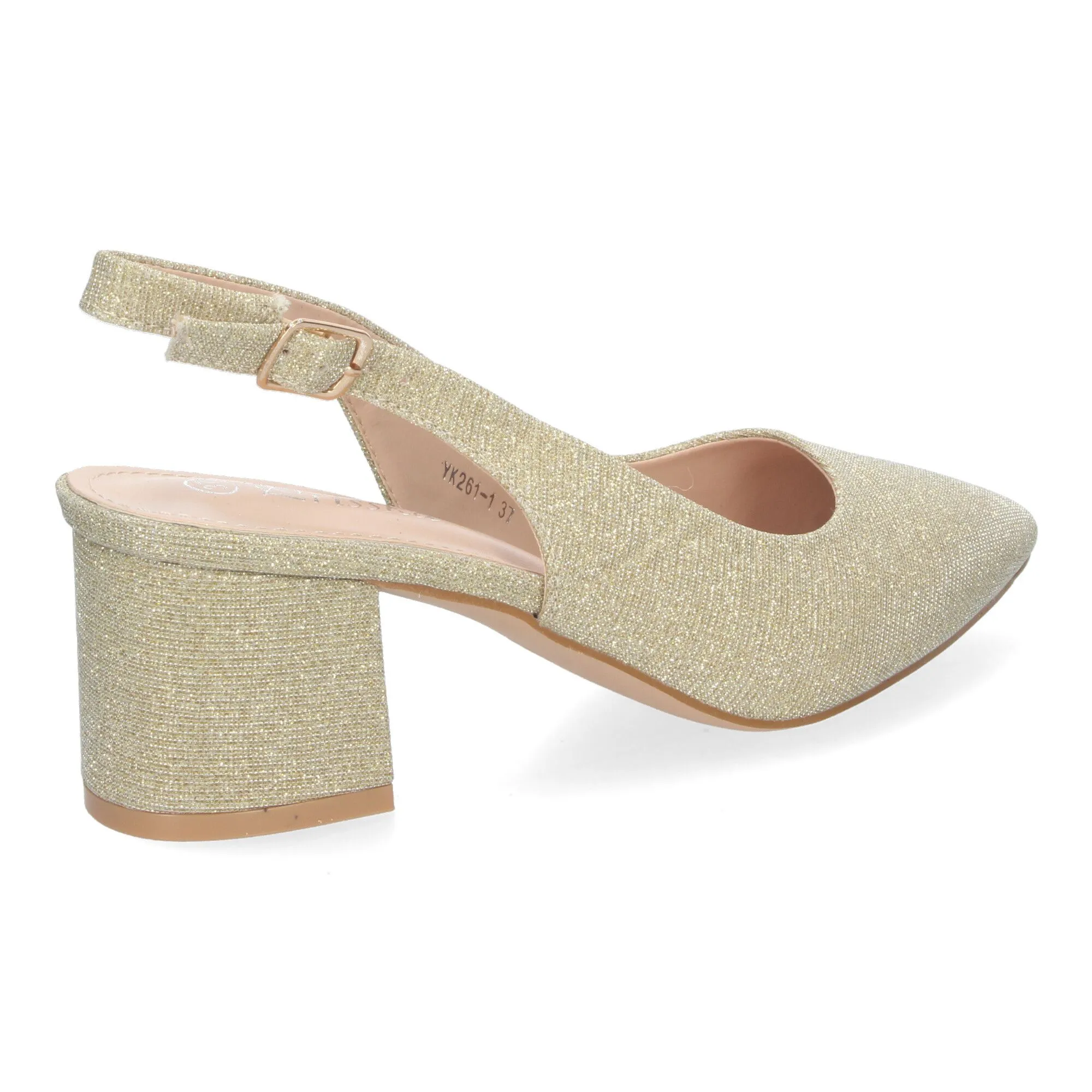 Zapatos dorados de tacón bajo cómodo para fiesta mujer YK261