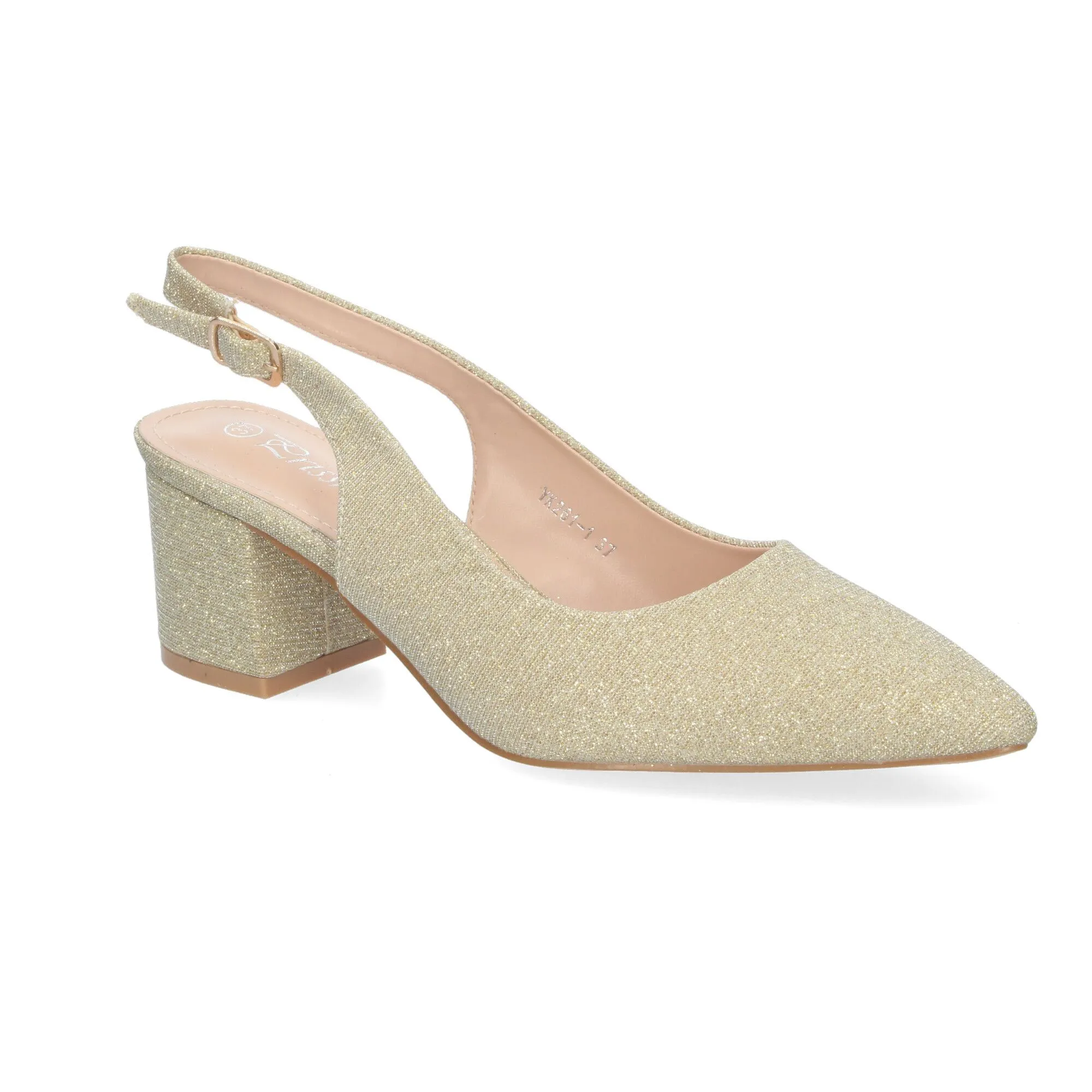 Zapatos dorados de tacón bajo cómodo para fiesta mujer YK261