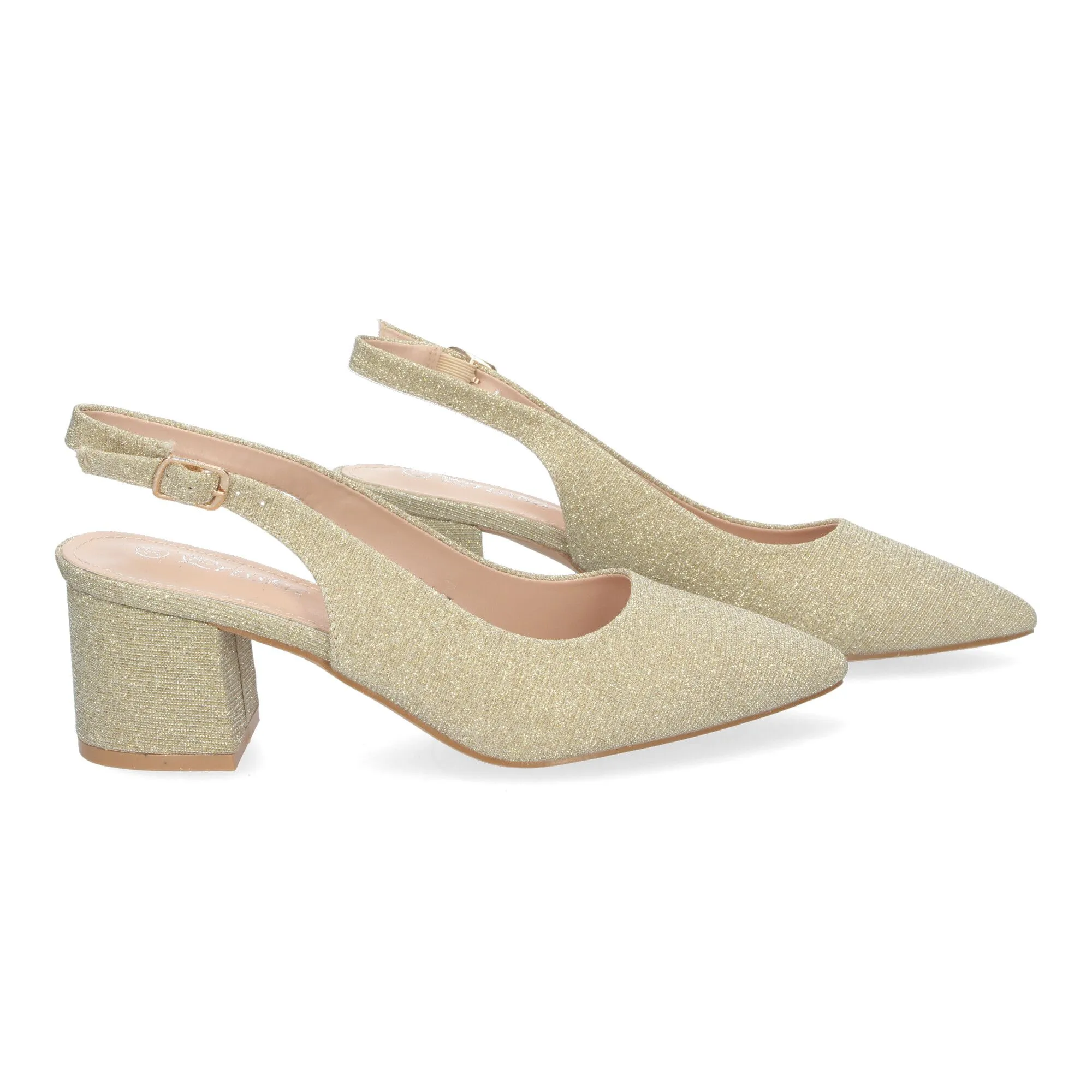 Zapatos dorados de tacón bajo cómodo para fiesta mujer YK261