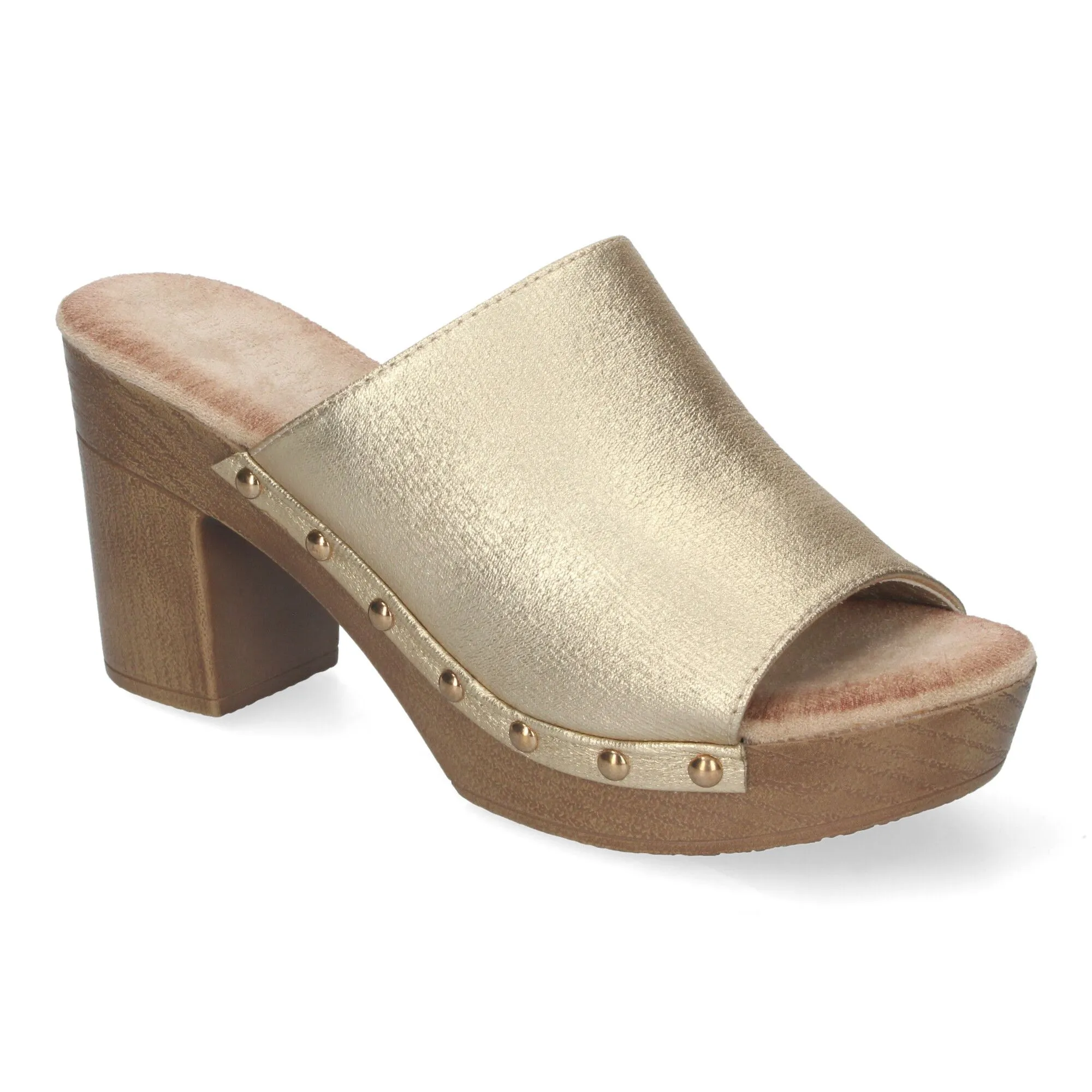 ZUECOS DORADOS DE TACóN Y PLATAFORMA PARA MUJER DB3187