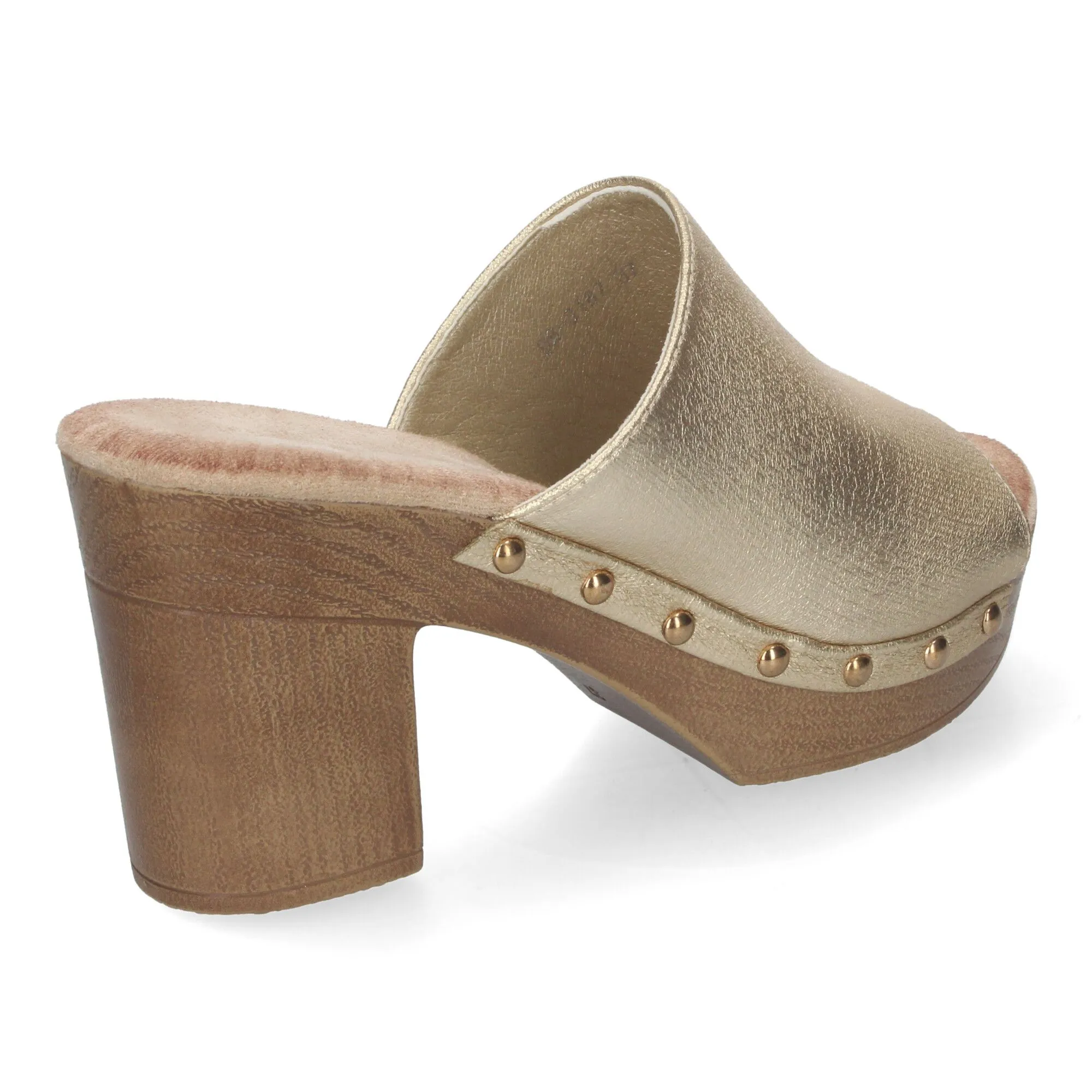 ZUECOS DORADOS DE TACóN Y PLATAFORMA PARA MUJER DB3187