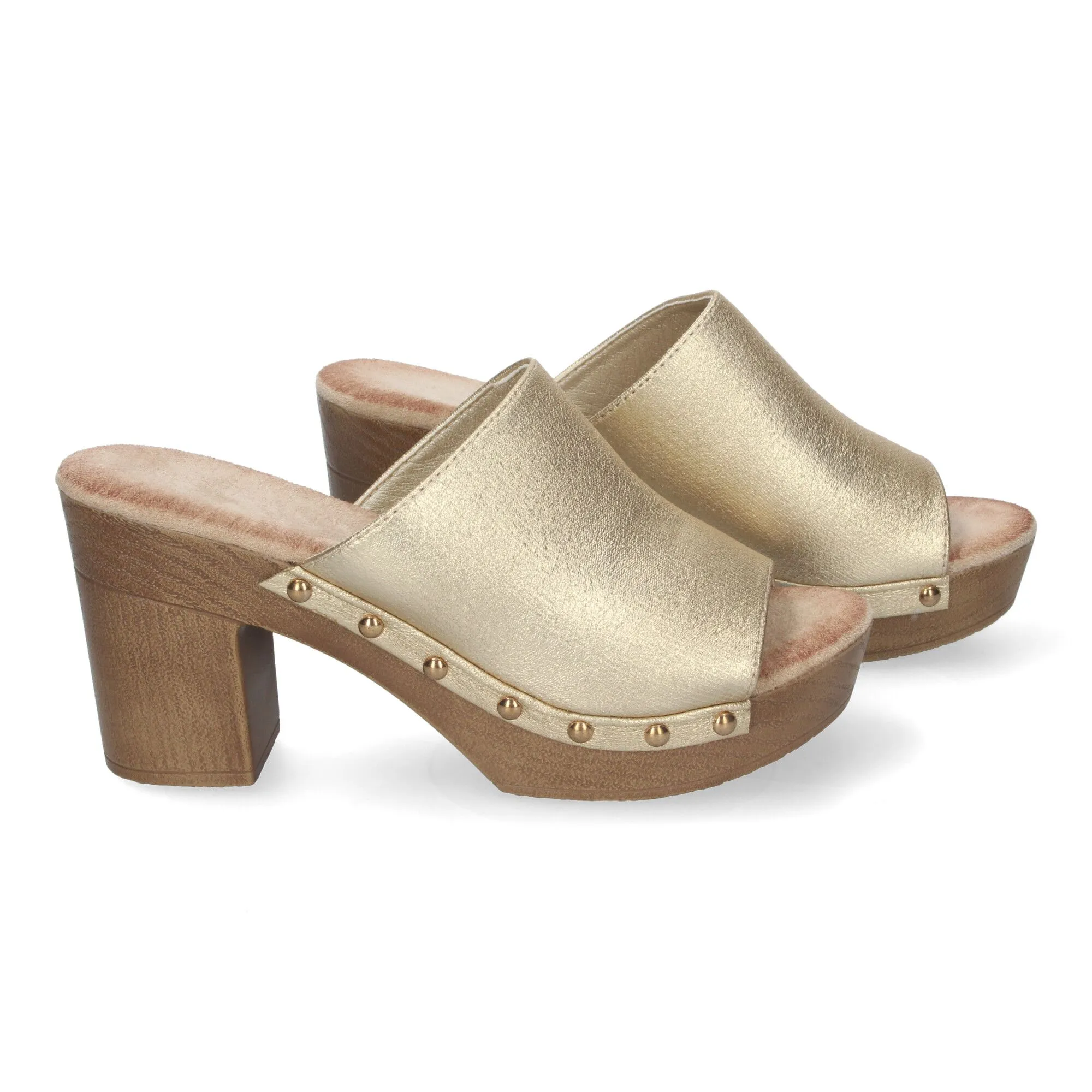 ZUECOS DORADOS DE TACóN Y PLATAFORMA PARA MUJER DB3187